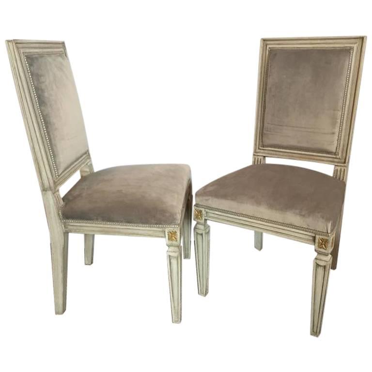 Pair of Jansen Style Parcel-Gilt and Paint Decorated Dining Chairs