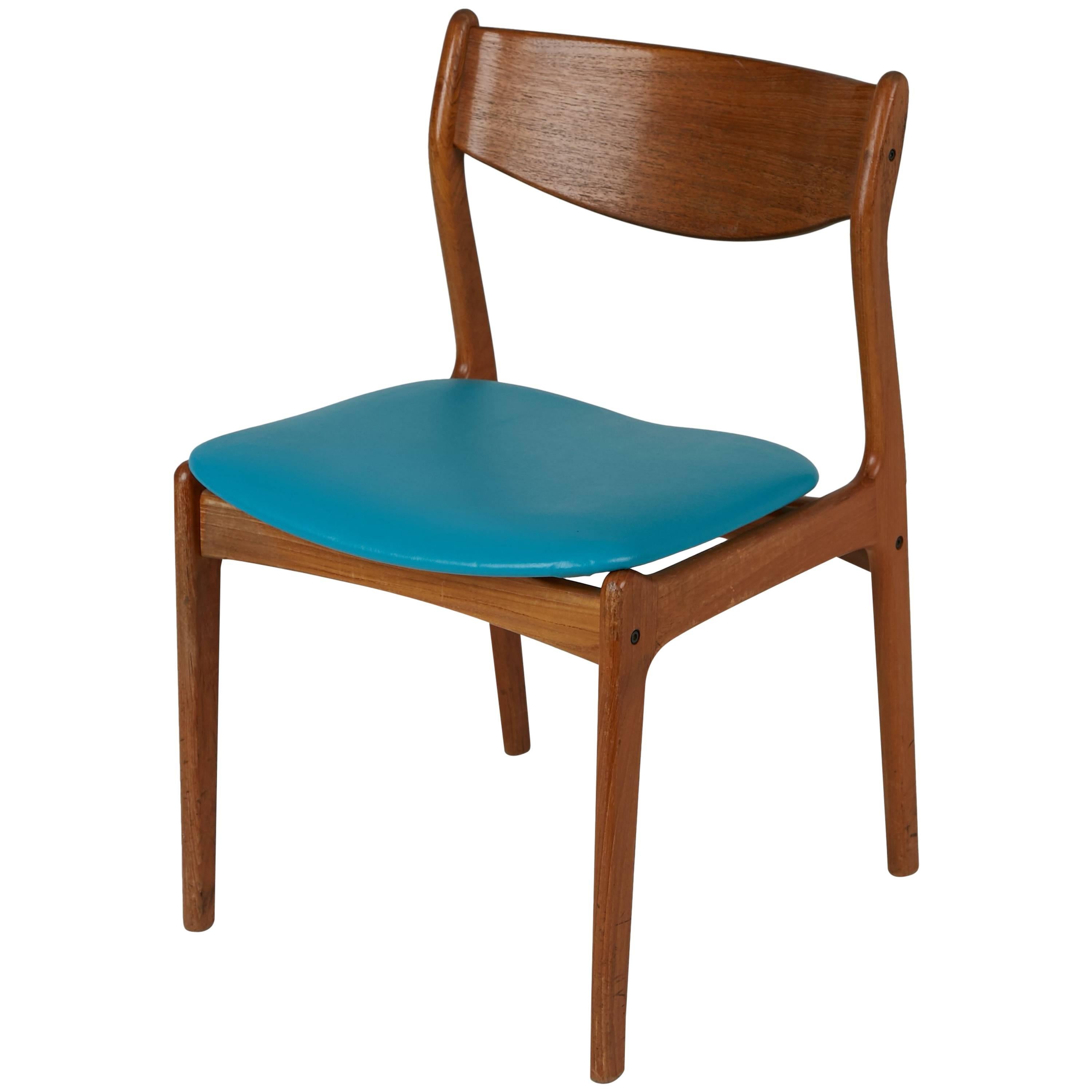 Danish Modern Teak Side Chair with Teal Upholstery, Circa 1960