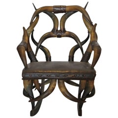 Antique Horn And Leather Rocking Chair