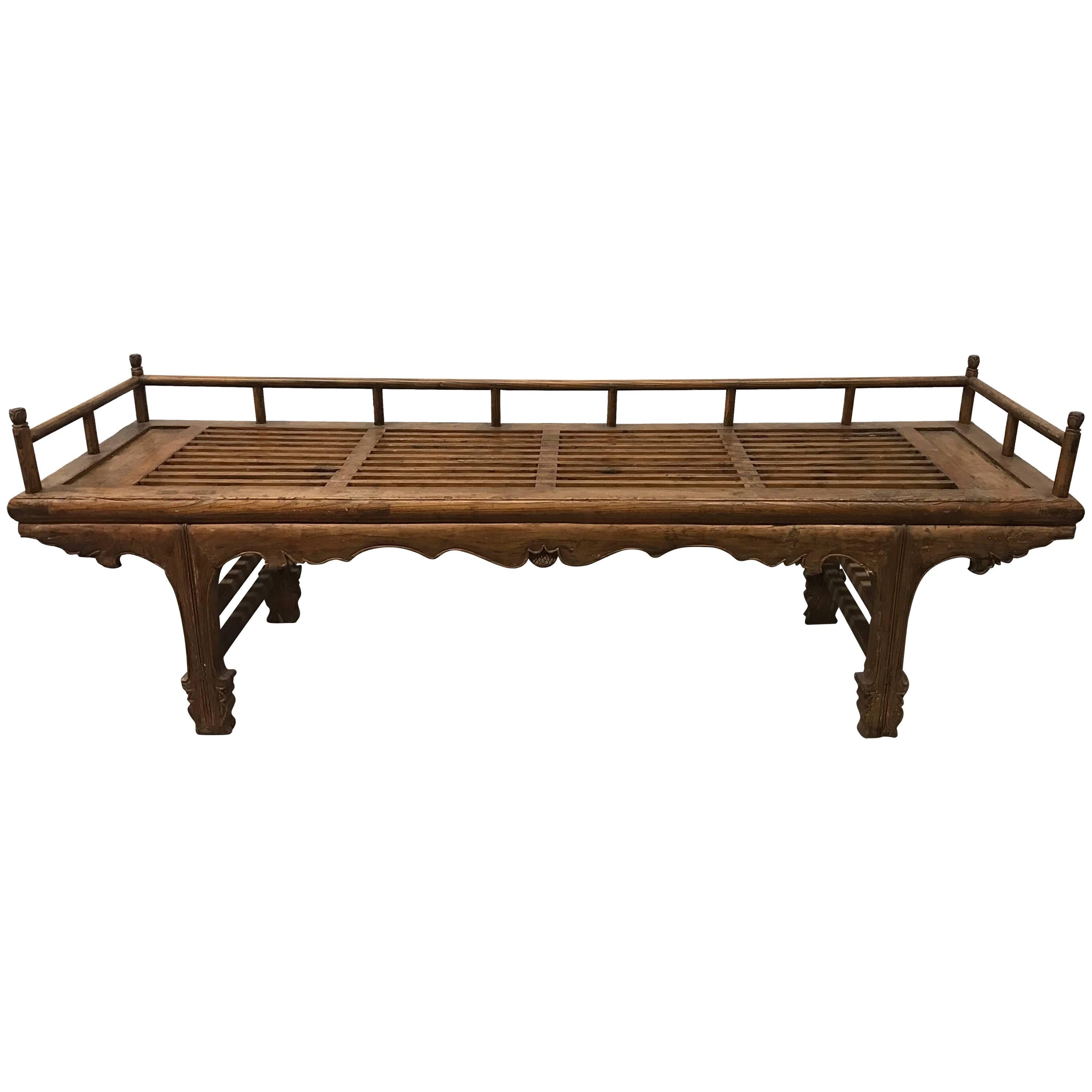 19th Century Carved Chinese Daybed Bench Settee