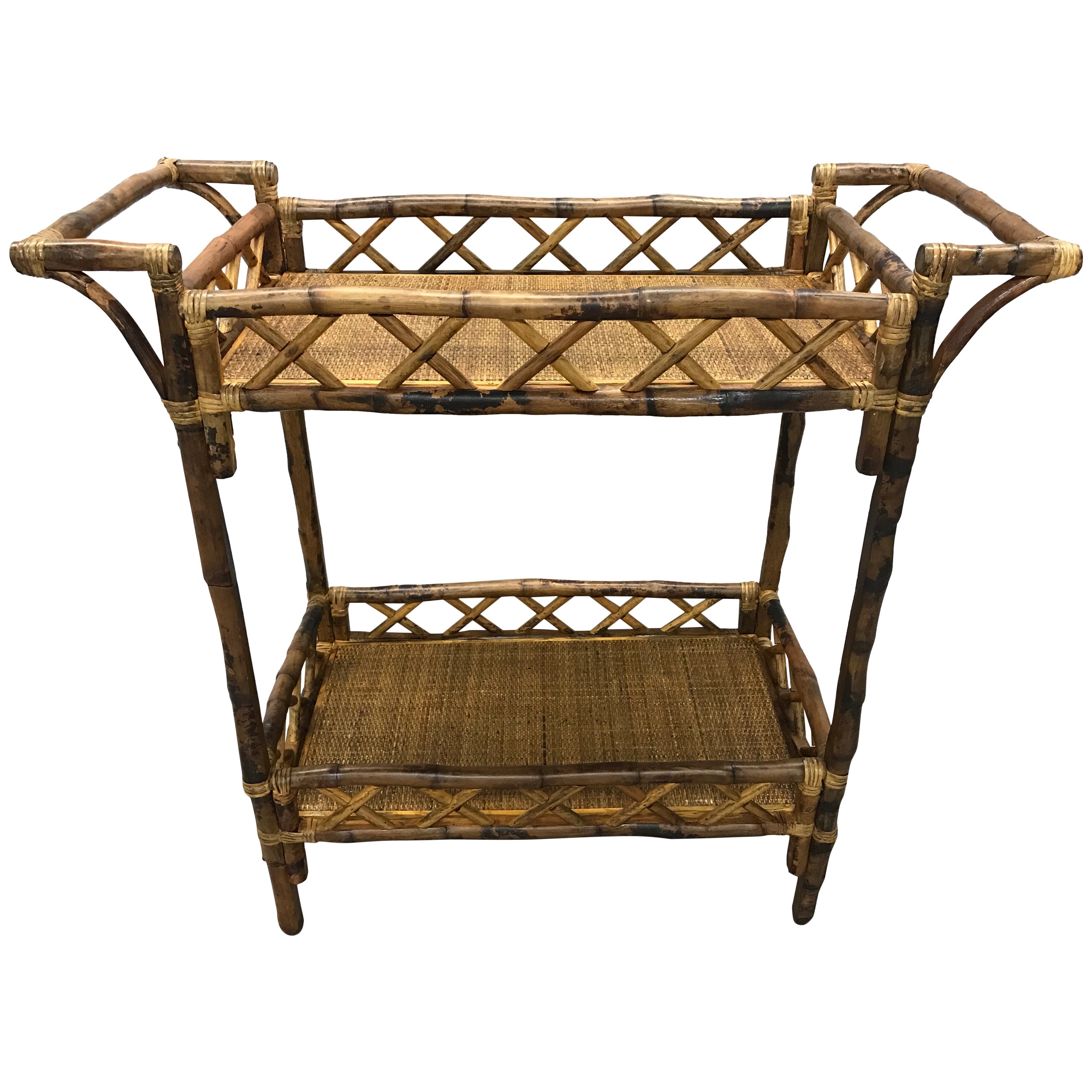 1960s Vintage Rattan Bar Cart For Sale at 1stDibs