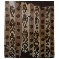 Antique Pre-Columbian Chancay Painted Textile - Brown Fishes and Dots On Vertical Bands