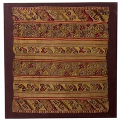Antique Pre-Columbian Chimu Multicolor Banner with Geometric Designs 