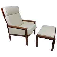 Illum Wikkelso Eilersen Danish Modern Capella High Back Lounge Chair and Ottoman