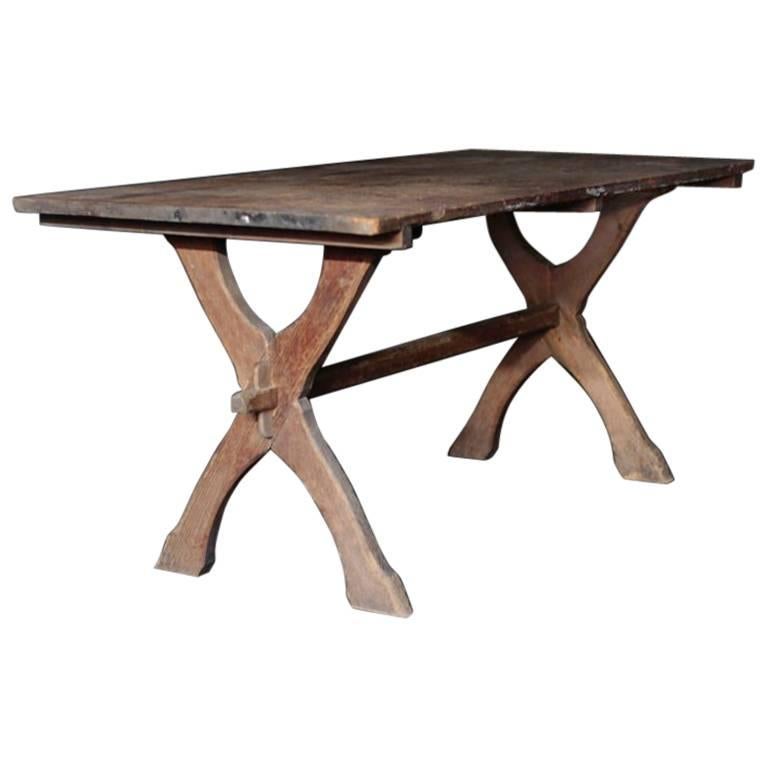 Swedish X-Leg Table with Japanese Antique Table Top