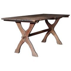 Swedish X-Leg Table with Japanese Antique Table Top