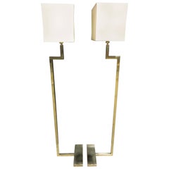 Pair of French Modern Brass Floor Lamps by Jacques Quinet
