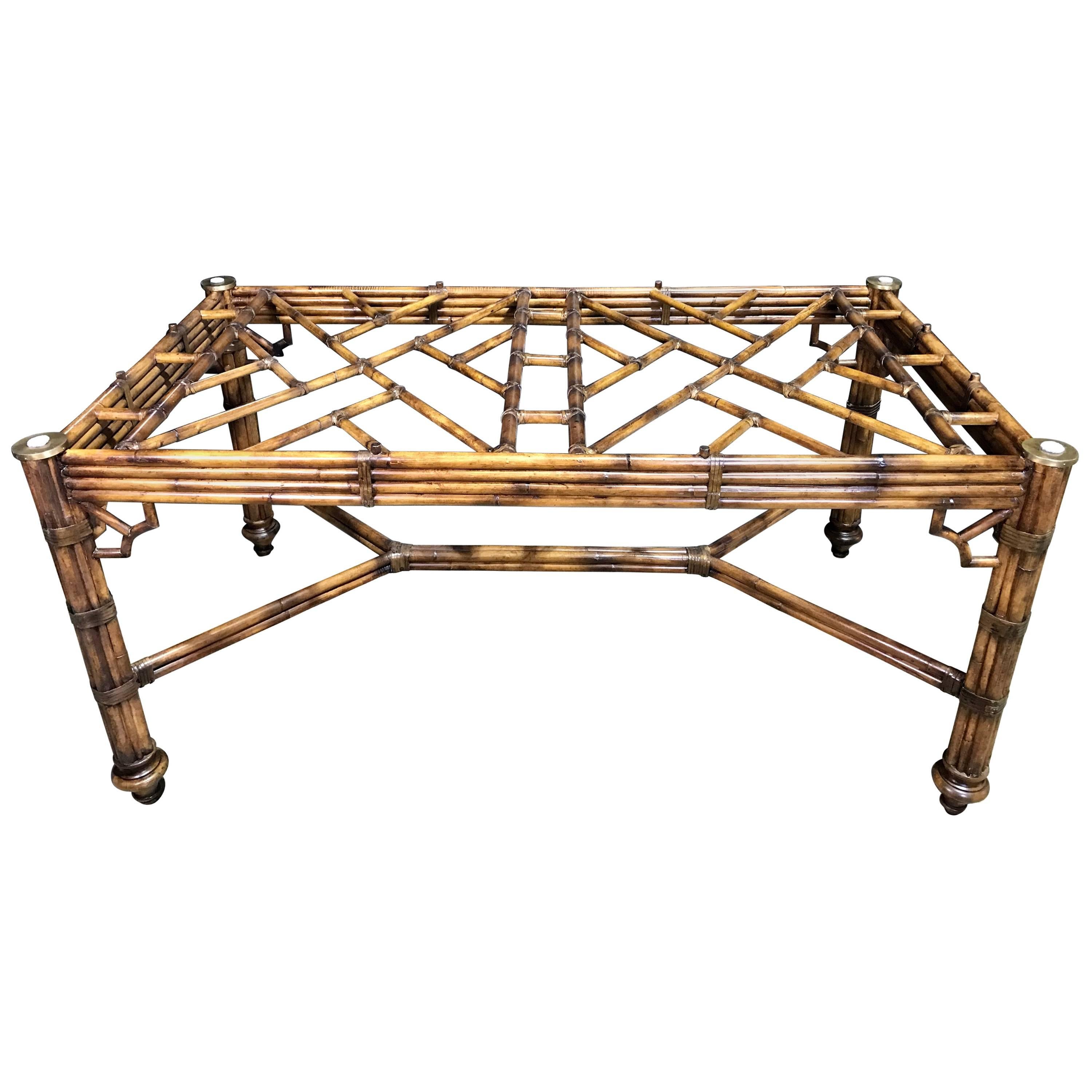 McGuire Bamboo and Leather Rectangular Dining Table Base