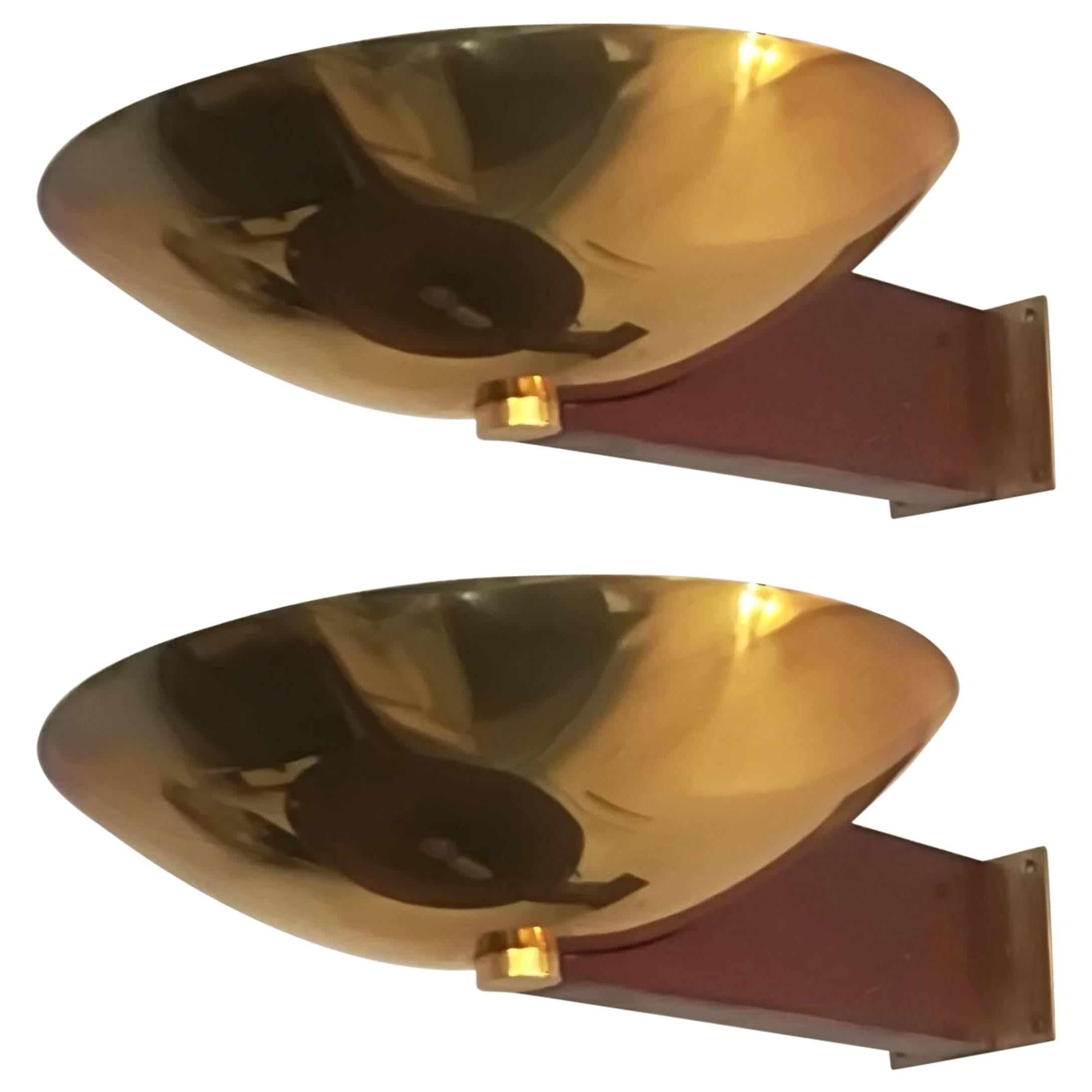 Eckart Muthesius Pair of Wall Lights in Brass and wood, Tecnolumen For Sale