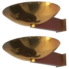 Retro Eckart Muthesius Pair of Wall Lights in Brass and wood, Tecnolumen