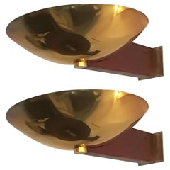 Vintage Eckart Muthesius Pair of Wall Lights in Brass and wood, Tecnolumen