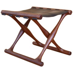 Poul Hundevad Teak and Leather Model PH41 'Guldhoj' Folding Stool