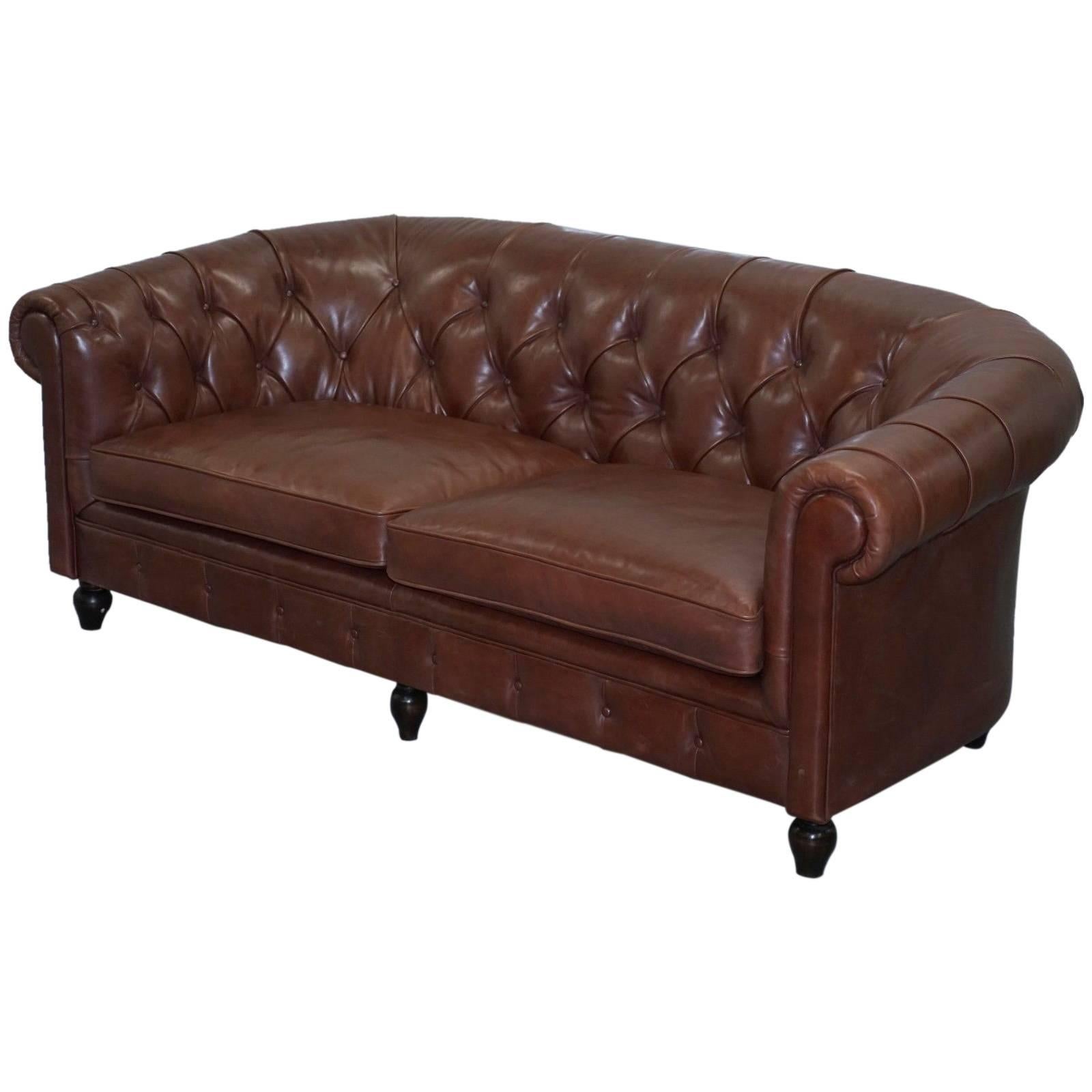Very Rare Bfelix Chesterfield Silky Soft Italian Brown Leather Sofa