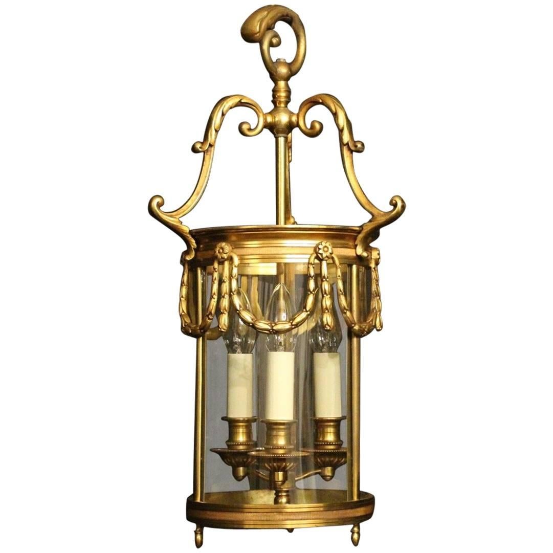 French 19th Century Gilded Bronze Antique Hall Lantern For Sale