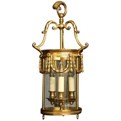 French 19th Century Gilded Bronze Antique Hall Lantern