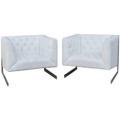 Pair of Milo Baughman Style Cantilever Tufted Lounge Chairs, Mid-Century Modern