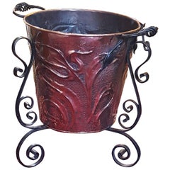 Arts and Crafts copper and wrought iron coal bucket