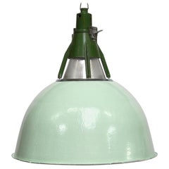 Green Enamel Industrial Pendant Light, 1950s