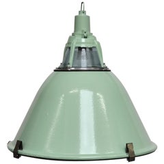 Green Enameled Industrial Pendant Light, 1950s