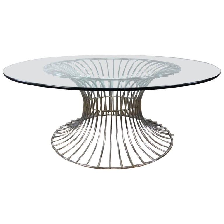 Warren Platner Style Glass and Steel Coffee Table For Sale at 1stDibs