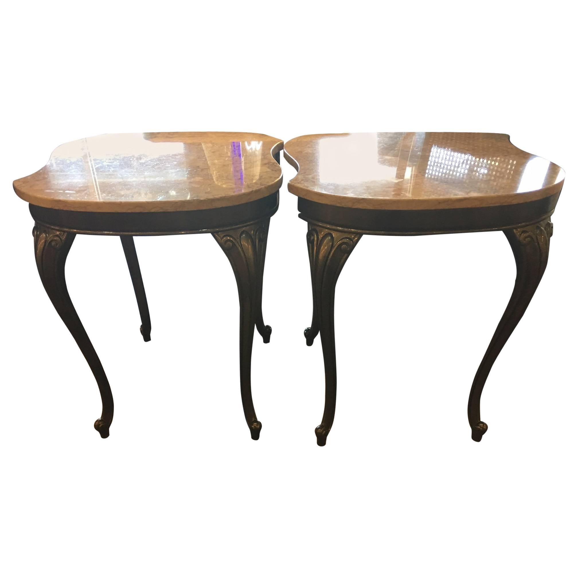 Marble and Metal Art Deco Style Side Tables 