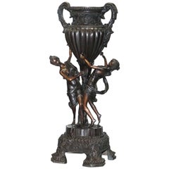 Very Rare Solid Bronze French Neoclassical Jardiniere Plant Pot Stand with Ladie