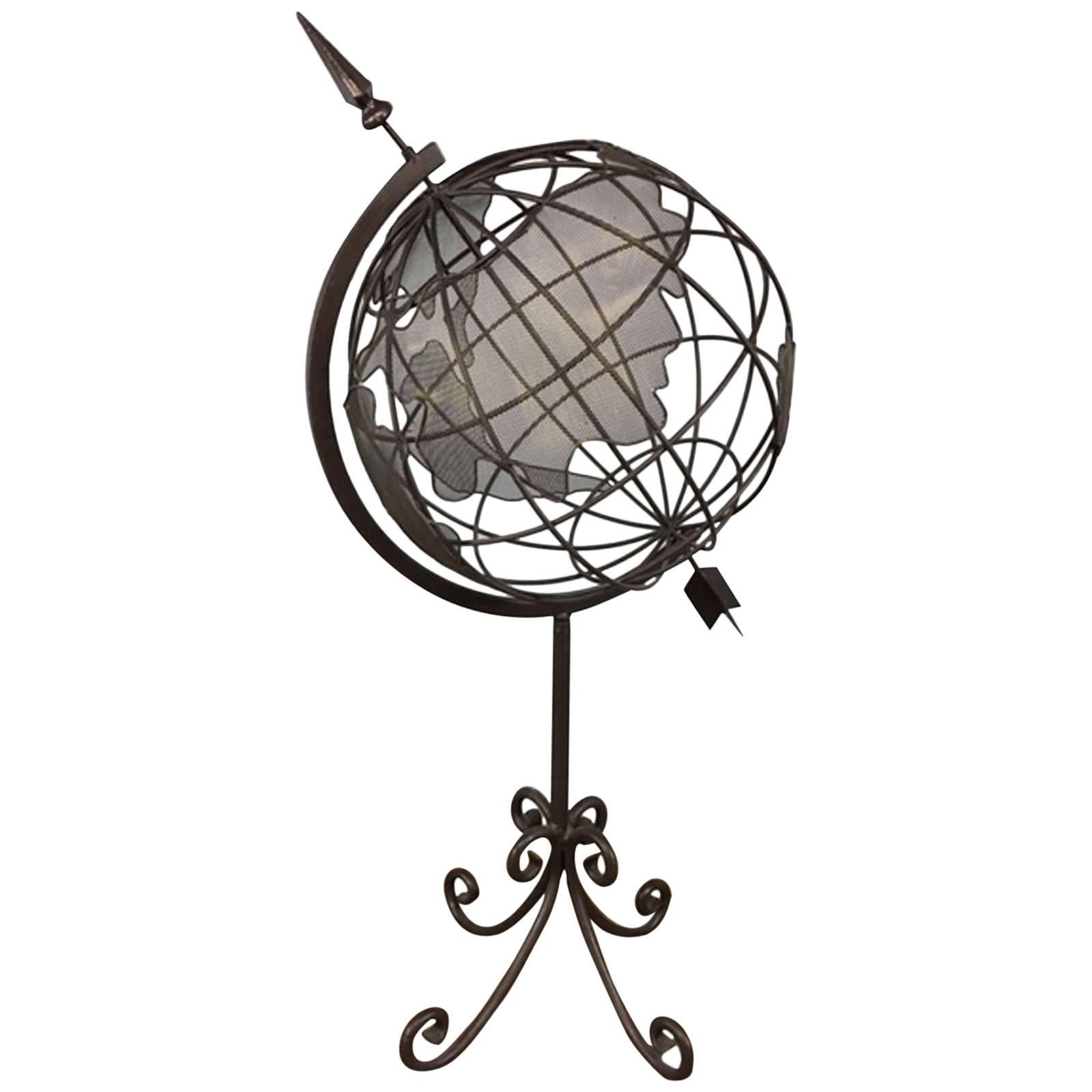 Large World Globe in Iron and Steel For Sale