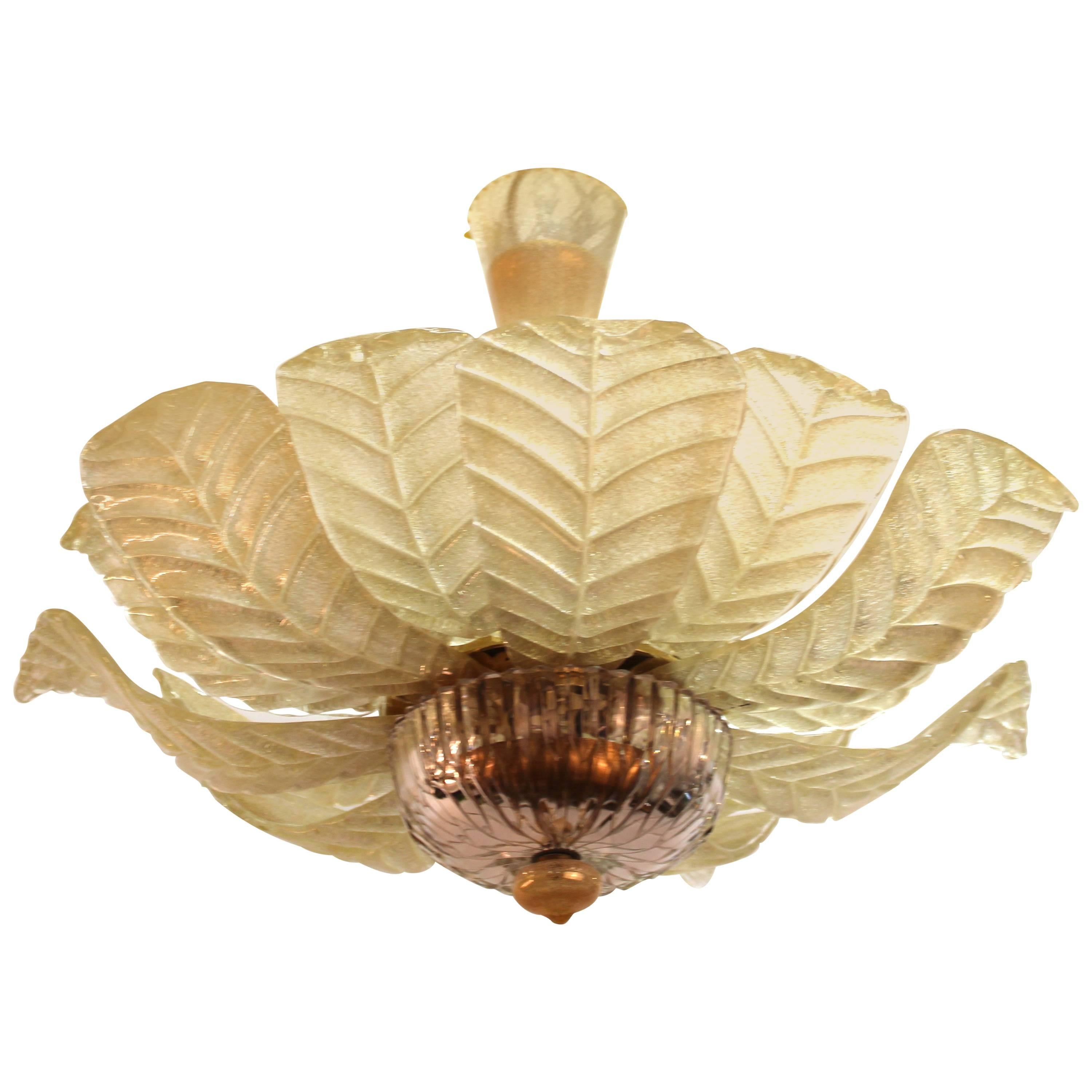 Italian Modern Chandelier with Murano Glass Leaves For Sale