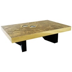 Belgali Coffee Table, Patinated Acid Etched Brass and High End Agate Slice