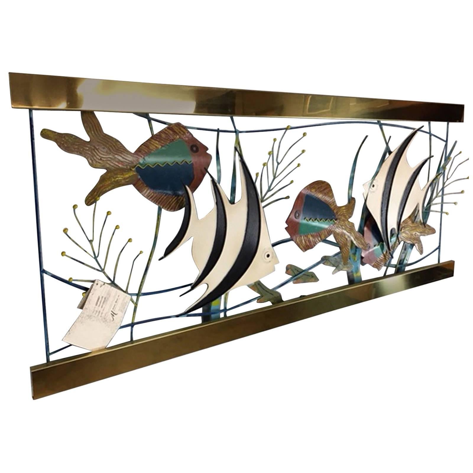 Mixed Metal Aquarium Fish Wall Sculpture by Curtis Jere For Sale