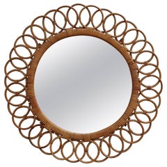 Italian Sunflower Shaped Rattan Wall Mirror (circa 1960s)