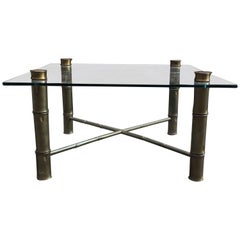 Faux Brass Bamboo and Glass Coffee Table
