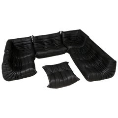 Extra Large Set Togo Ligne Roset Re-Upholstered in Black Full Grain Leather