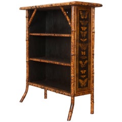 English 19th Century Bamboo Découpage Moth Bookcase