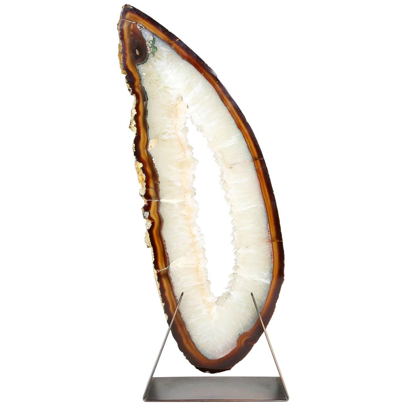 Very Large and Rare White Agate on Brass Base Attributed to Willy Daro For Sale