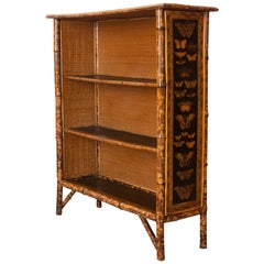 Antique English 19th Century Bamboo Découpage Moth Bookcase