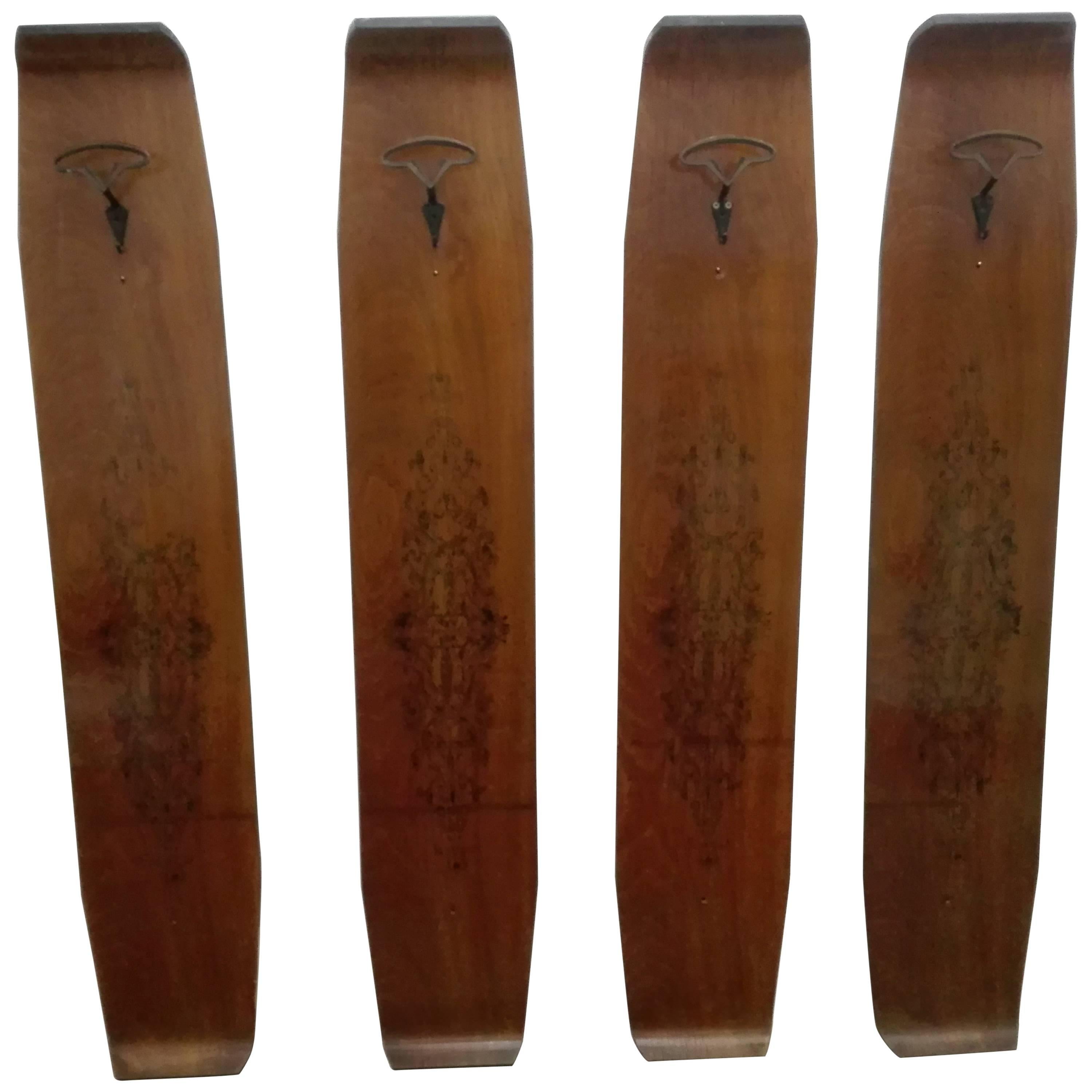four elements in vintage teak coat hanger with drawings attribution Campo e Graf For Sale