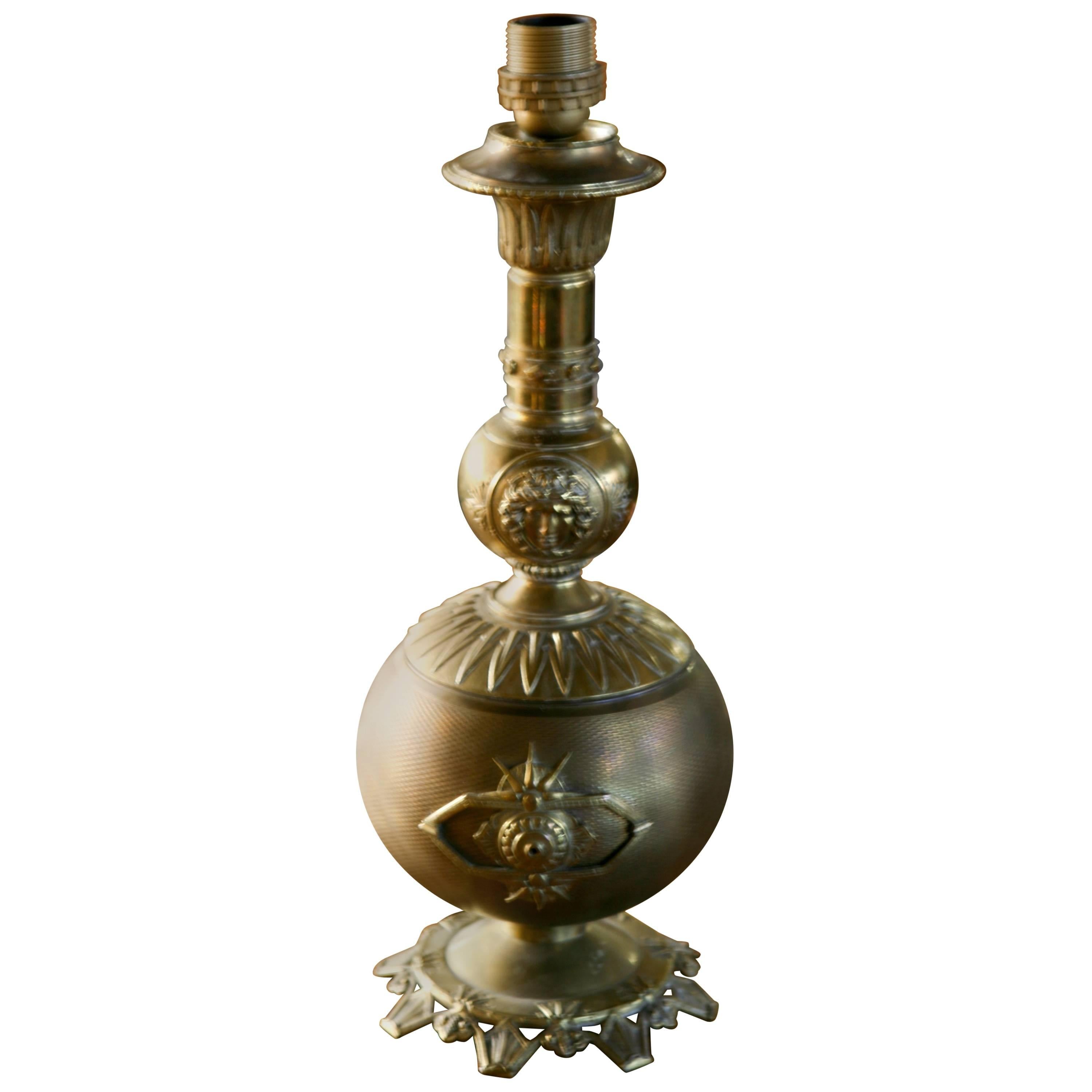 19th Century High Relief Cast Bronze Oil Lamp Converted to Electric Table Lamp For Sale