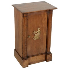 Antique 19th Century French Empire Period Walnut Nightstand with Brass Female Figure