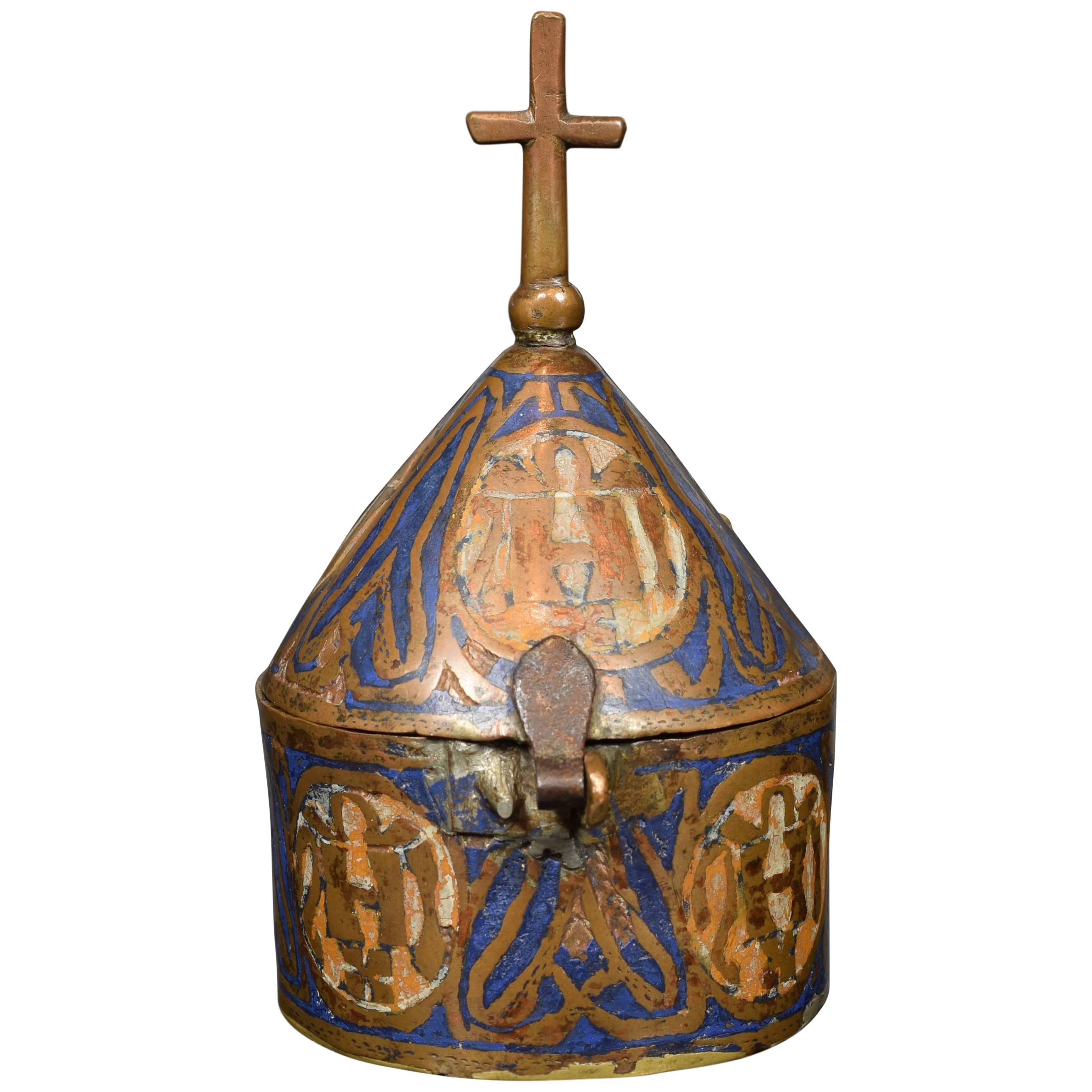 Pyx. Copper and Enamel, Limoges, France, 13th Century