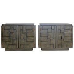 Pair of Charcoal Grey Lane Mosaic Brutalist Nightstands