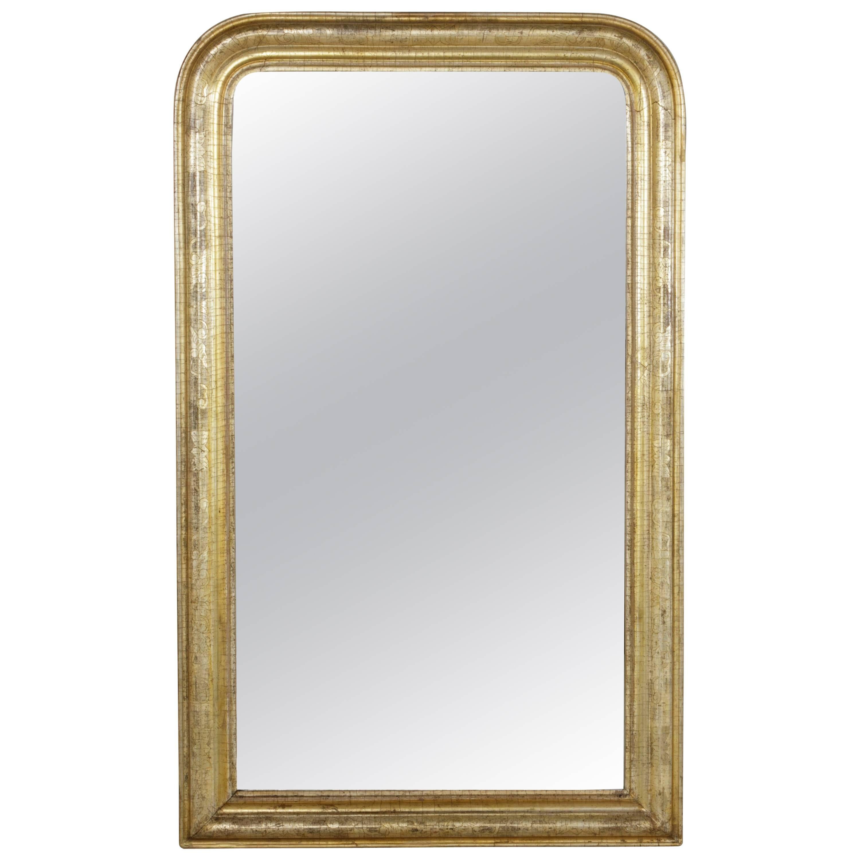 19th Century French Louis Philippe Gilt Wood Mirror with Silver and Gold Patina