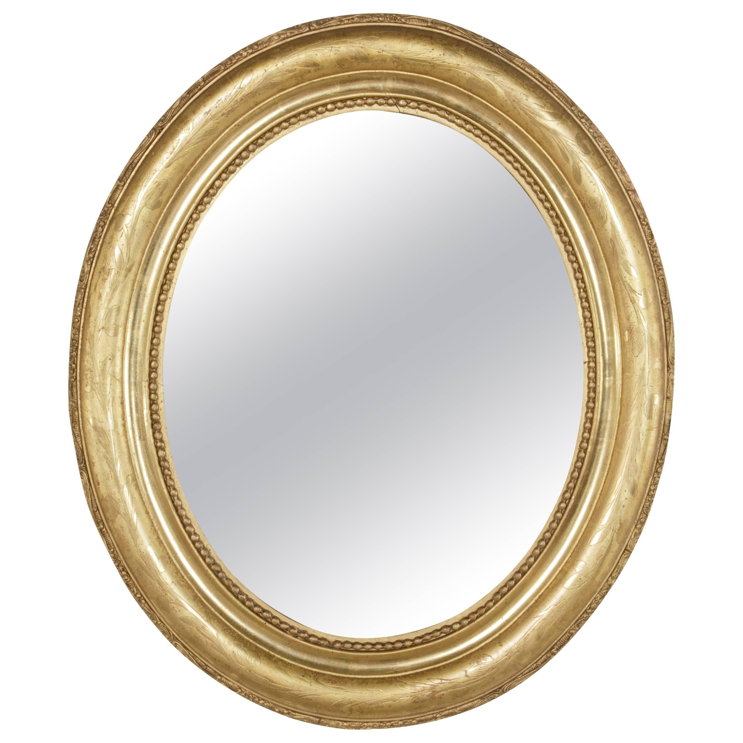 Small-Scale 19th Century French Oval Giltwood Mirror Napoleon III Period