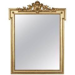 19th Century French Giltwood Mirror with Regency Cartouche and Beveled Glass