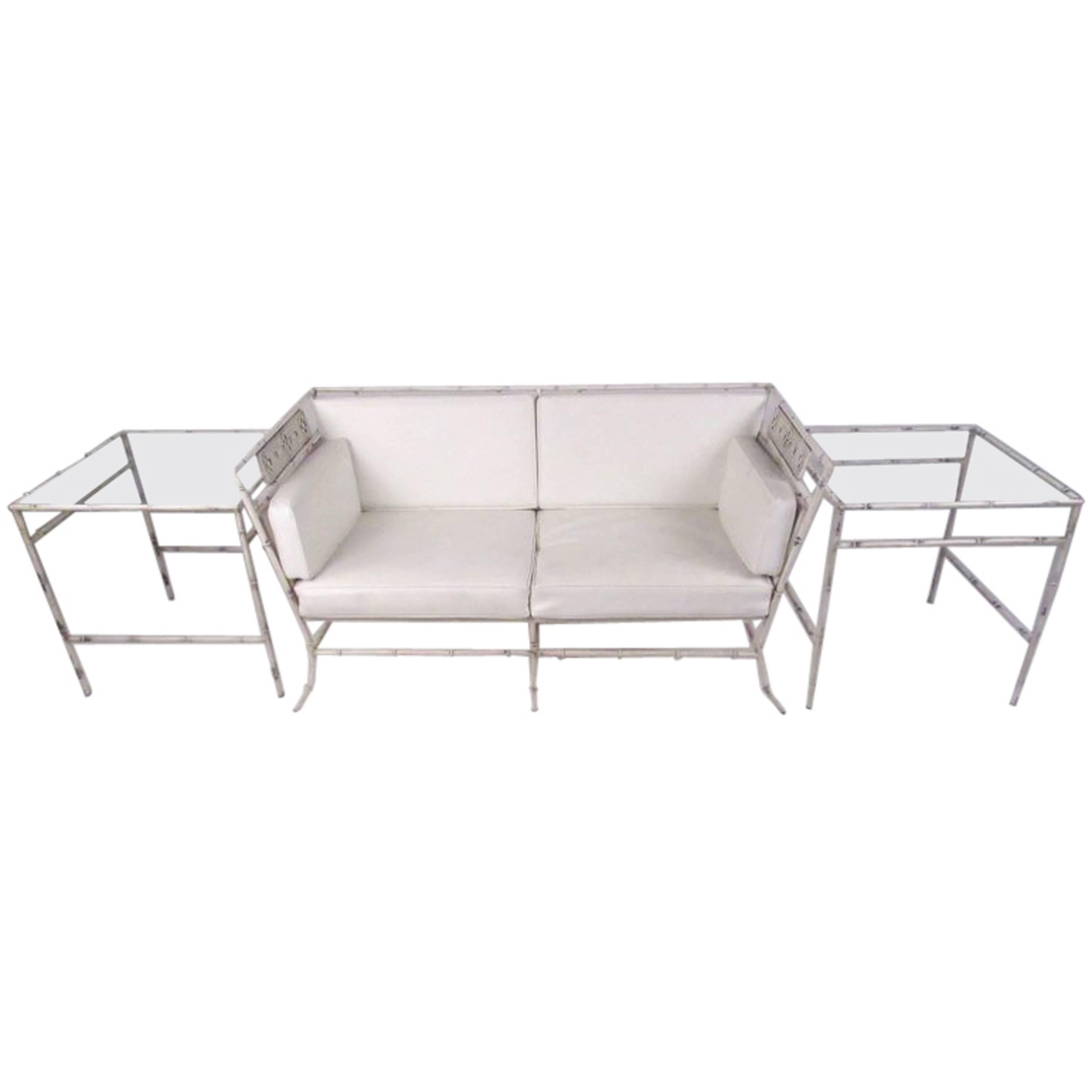 Salterini Faux Bamboo Patio Set with Sofa and Side Tables