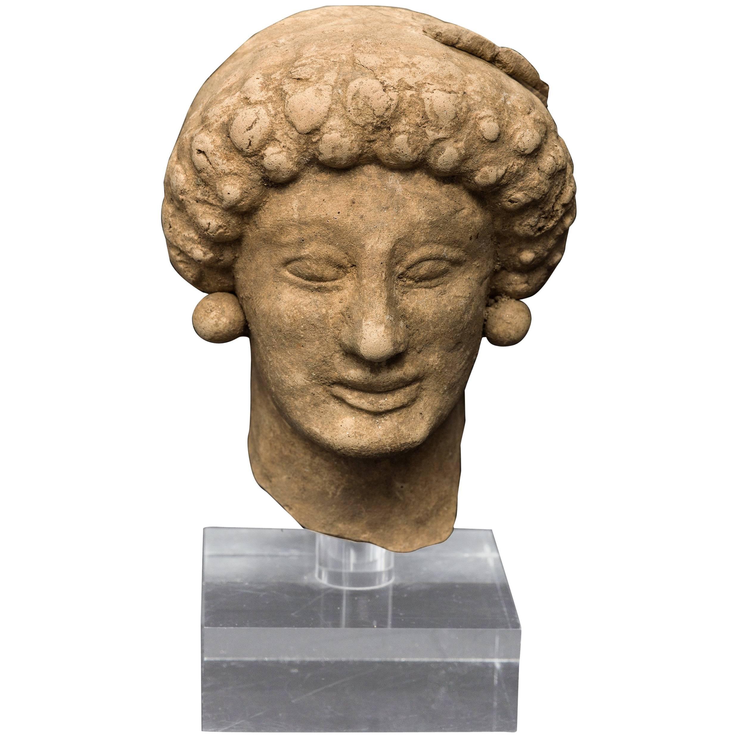 Ancient Greek Terracotta Female Head For Sale