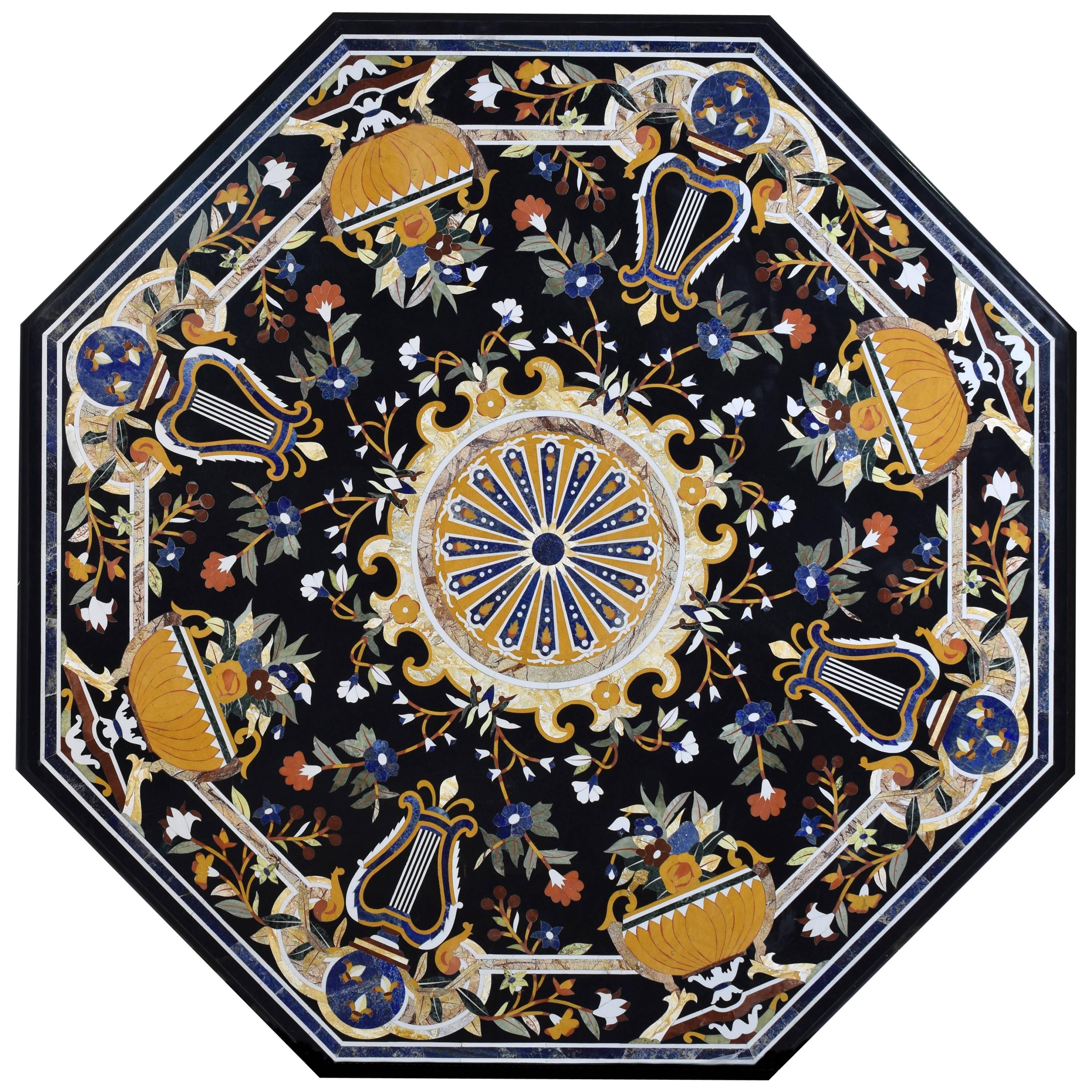Octagonal "Pietra Dura" Tabletop, Marble and Hardstones, 20th Century For Sale