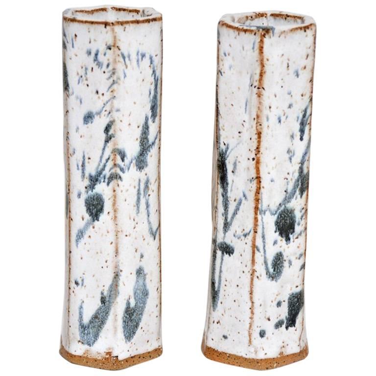 Pair of Classic Low-Fire Ceramic Stoneware Flower Vases
