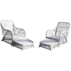 rattan lounge chair with ottoman Stick Rattan Lounge Chair and Ottoman Pair