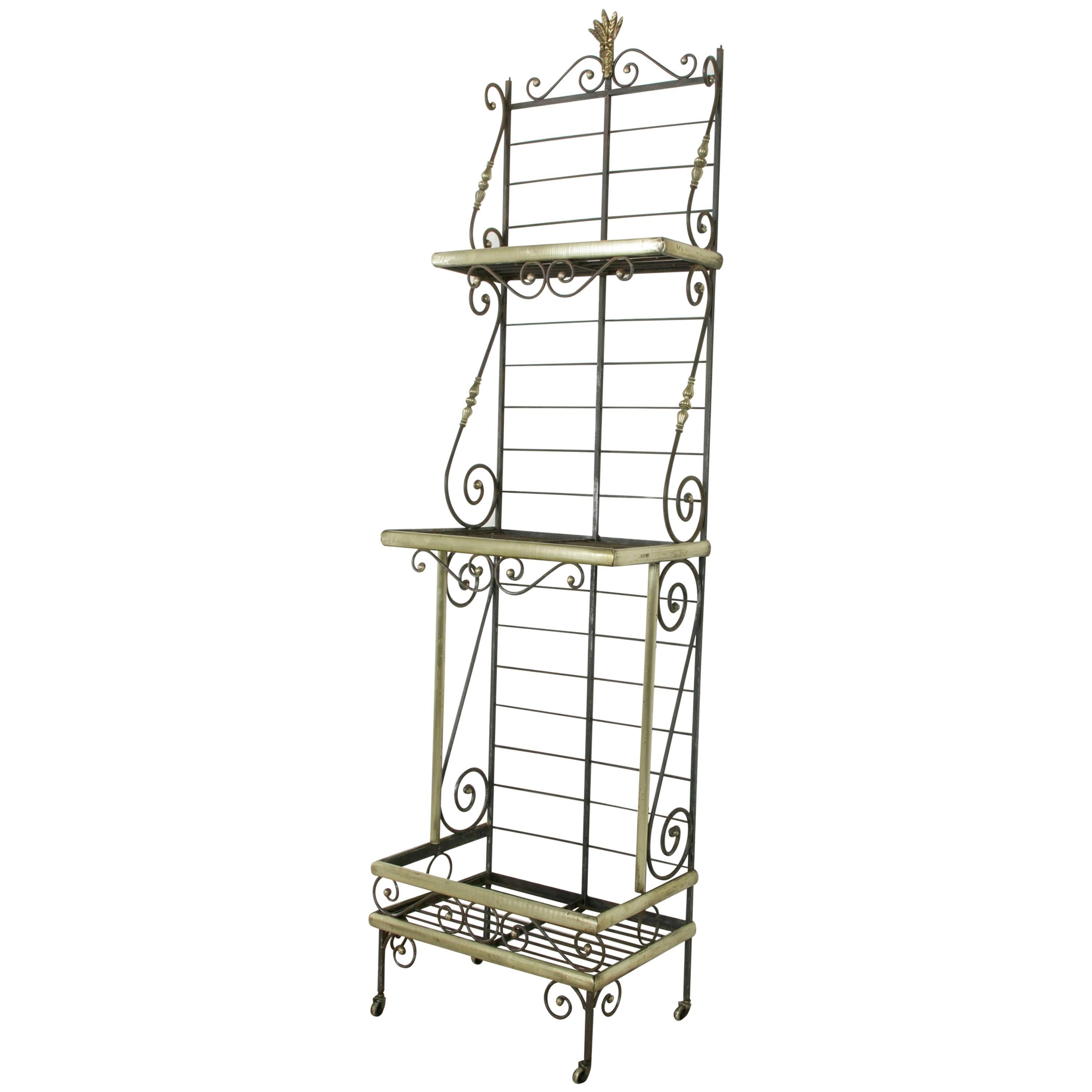 Mid-20th Century French Iron Baker's Rack with Brass Trim and Shock of Wheat